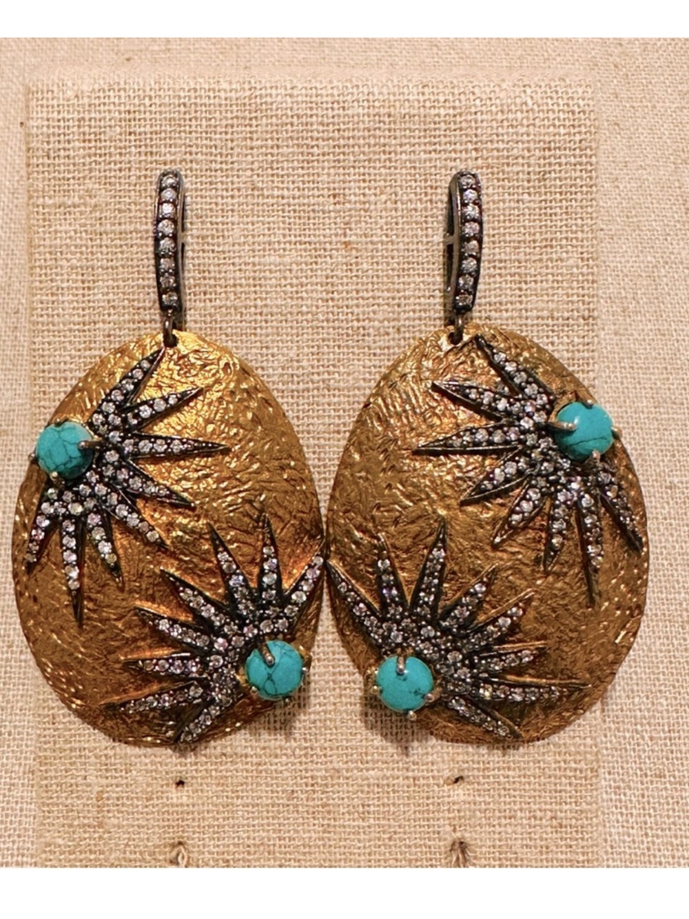 Kanupriya | Earrings | Kanupriya Turquoise & CZ Starburst Oval Earrings - Picture 5 of 5